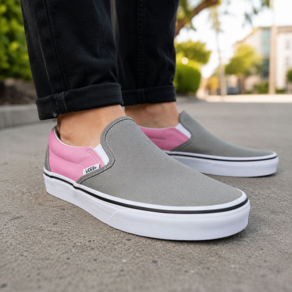Vans Classic Slip On Shoes Mens Size 8 Gray Pink Colorblock Canvas Slip On Skate